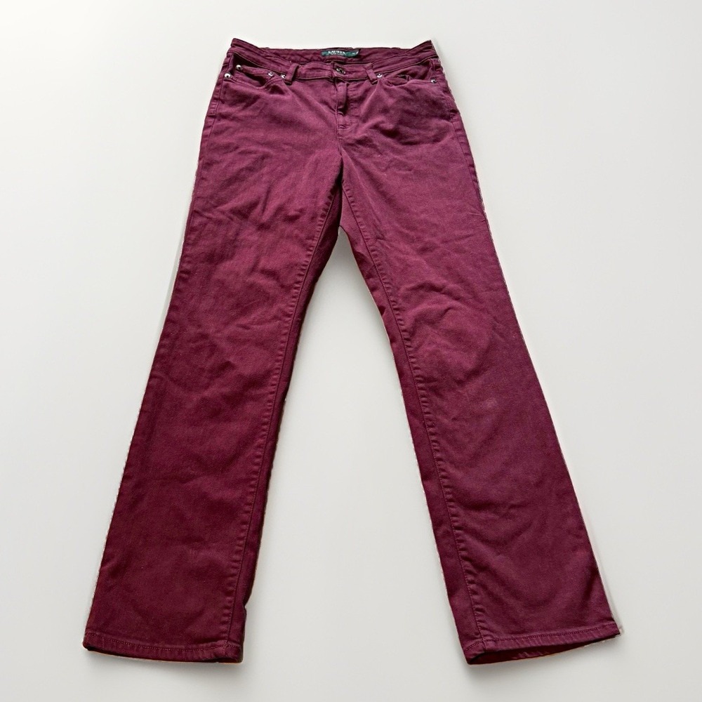Lauren Ralph Lauren Premier Straight Curvy Jeans 10 Burgundy